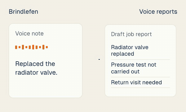 A voice note becomes a draft job report, ready for the engineer to review.